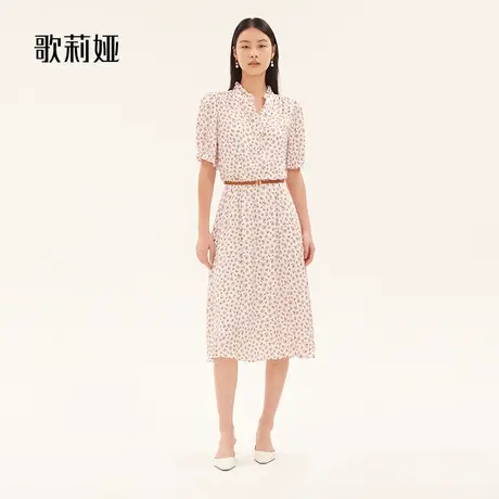 歌莉娅泡泡袖连衣裙女秋季新款荷叶领印花优雅碎花长裙1A7C4K010商品大图