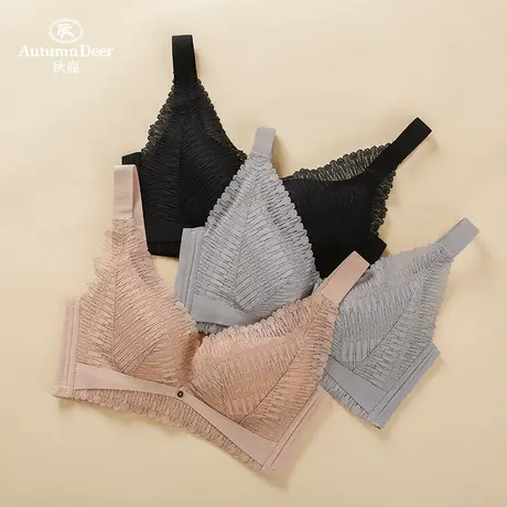 秋鹿文胸女性感蕾丝无钢圈中杯模调整型内衣宽侧比收副乳胸罩商品大图