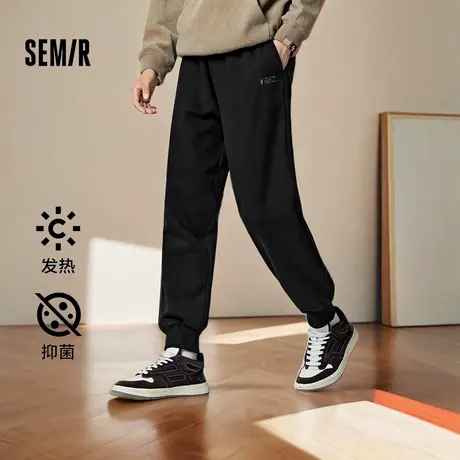 森马休闲裤男冬季简约户外风字母刺绣抗菌蓄热加绒温暖潮束脚长裤图片