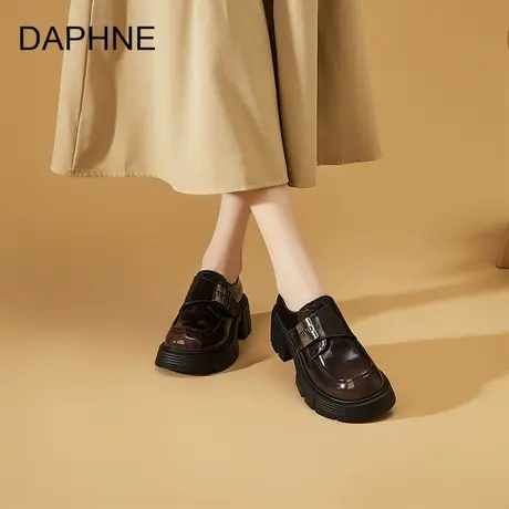Daphne/达芙妮2025夏季新款厚底增高乐福鞋女士软底英伦风小皮鞋图片