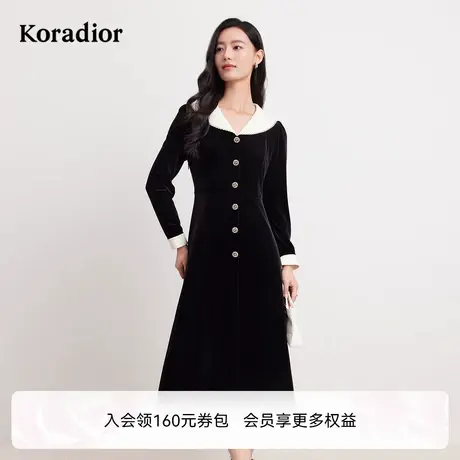 koradior珂莱蒂尔冬季丝绒优雅气质香风修身V领连衣裙女商品大图