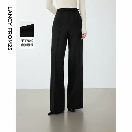 朗姿商务通勤职业直筒西服裤2024冬新款休闲修身气质黑色西装裤女商品大图