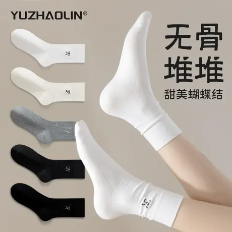 堆堆袜子女士2025春秋季中筒袜纯棉长袜无骨月子袜夏季白色长筒袜商品大图