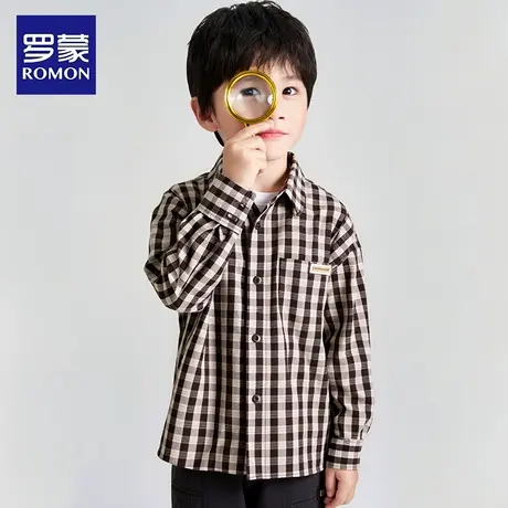 罗蒙儿童衬衫2025年新款休闲格子春秋款男童长袖百搭衬衣上衣外套图片