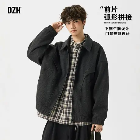 男士美式毛呢工装外套男款2025新款黑色开衫上衣教练翻领夹克潮牌图片