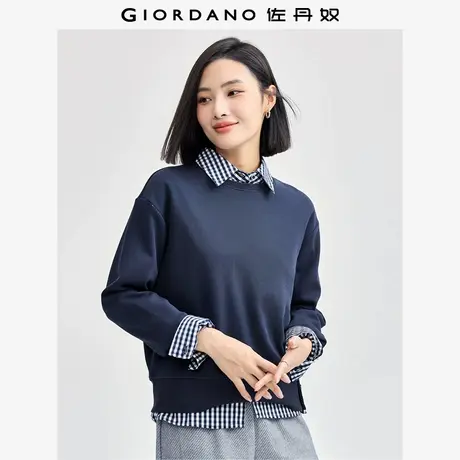佐丹奴外套女装纽扣开叉下摆双面布针织圆领套头卫衣 13324744商品大图