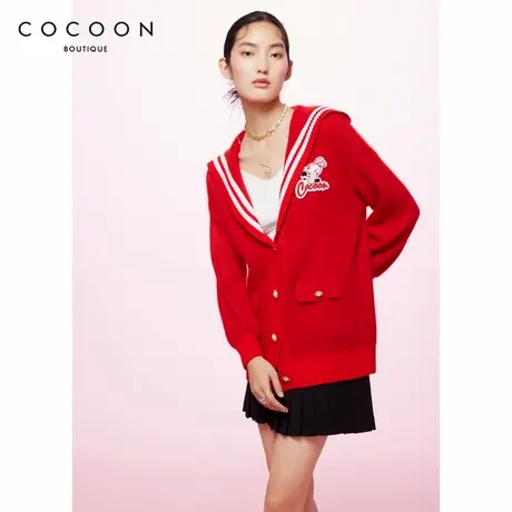 100%绵羊毛 可可尼COCOON商场同款2024秋冬新款海军领撞色针织衫商品大图