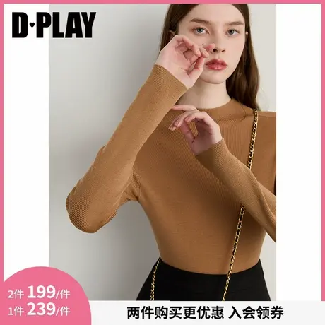 DPLAY2025年秋季新款咖色针织衫女100羊毛无缝一体修身打底衫上衣商品大图
