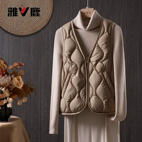 雅鹿官方正品女装新款轻薄羽绒内胆马甲短款时尚显瘦集合V领保暖图片