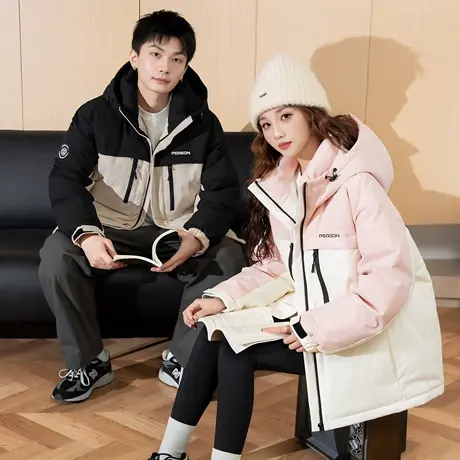 唐狮冬季新款情侣羽绒服女连帽拼接短款上衣保暖男上装外套TD商品大图