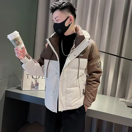 冬季连帽羽绒服2023新款撞色高级感户外工装休闲保暖潮牌INS外套图片