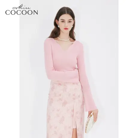 missCOCOON优雅浪漫气质2023冬装新款女时尚V领设计感毛针织衫女商品大图