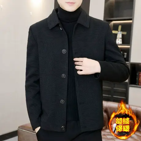男士毛呢短款风衣外套秋冬季加绒加厚高级感男装商务休闲翻领夹克商品大图