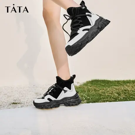 Tata他她拼接街头厚底高帮鞋女休闲运动鞋老爹鞋商场奥莱WIB01AD2图片