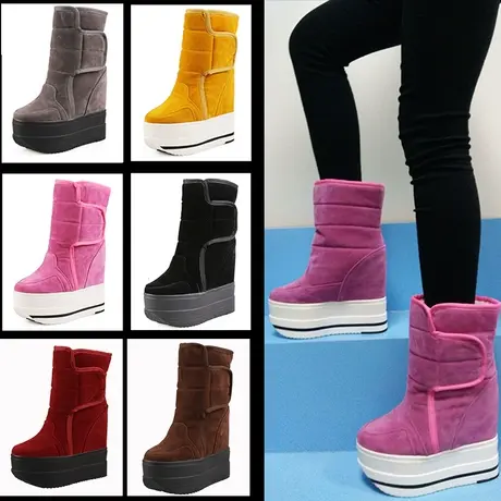 12cm内增高雪地靴女冬季加绒东北户外防水棉鞋真皮厚底松糕中筒靴图片