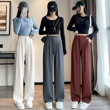 西装阔腿裤女春季2023新款高腰垂感宽松显瘦黑色直筒休闲拖地裤子图片