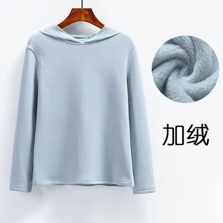 加绒卫衣女小版短款修身连帽下摆不收口秋冬内搭加厚保暖打底衫图片