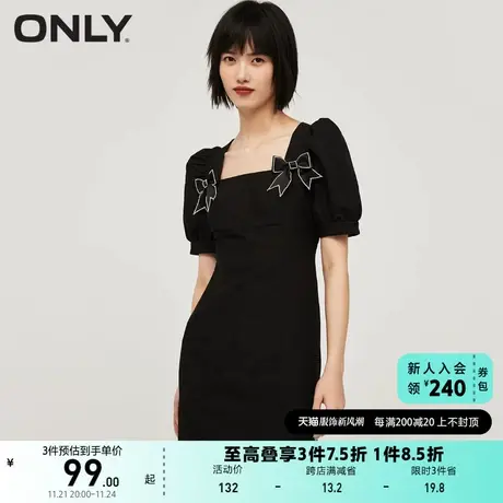 ONLY奥莱夏季修身蝴蝶结泡泡袖A字花瓣图案连衣裙女图片