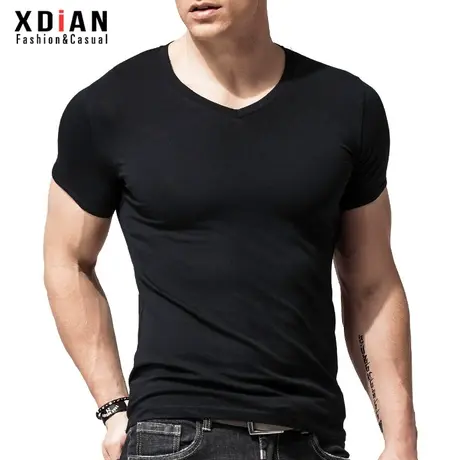 续点短袖t恤男2025新款纯棉修身紧身男士衣服半袖体恤v领上衣夏季图片