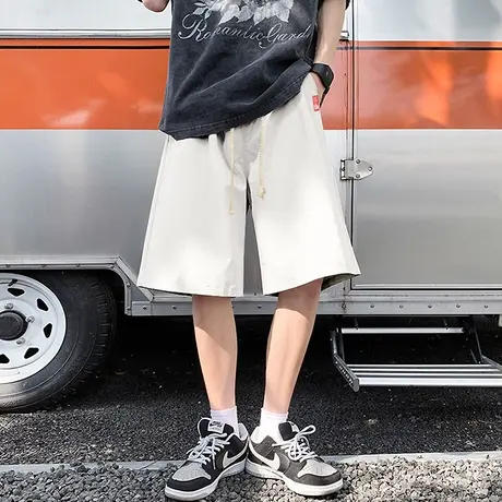 短裤男夏季薄款休闲裤子纯色冰丝速干中裤潮牌宽松篮球五分运动裤商品大图