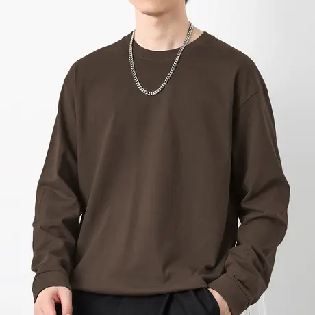 260g美式重磅纯棉长袖t恤男秋冬内搭打底衫纯色秋衣小衫全棉体恤商品大图