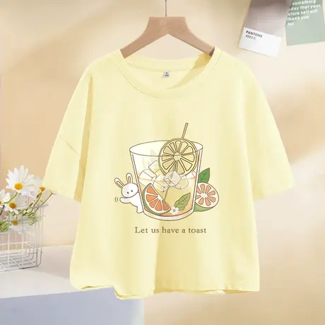 ZR真维斯杏色短袖女夏季 2023新款短款t恤女潮流时尚感纯棉女上衣图片