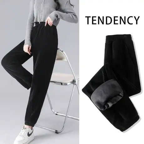 ZR真维斯裤子女冬季加绒2023新款雪尼尔加绒加厚高腰束脚女休闲裤商品大图