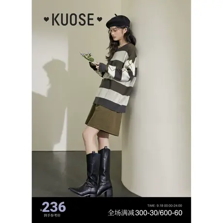 阔色复古条纹毛衣女2023新款秋冬季打底衫内搭设计感拼接针织衫商品大图