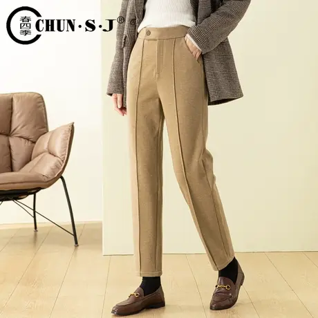 秋冬毛呢裤女直筒哈伦裤子2023新款冬季显瘦西裤高腰羊毛烟管女裤商品大图