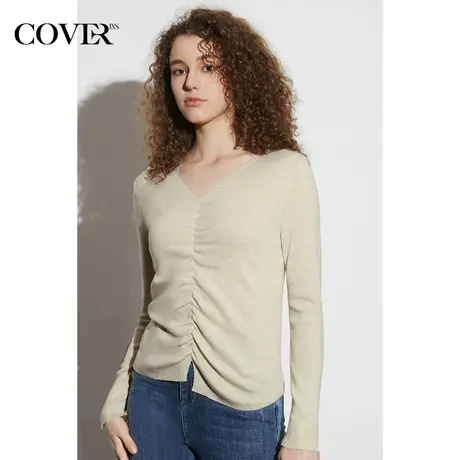 COVER春款羊毛银丝珠片纱混纺针织螺纹显瘦修身上衣图片