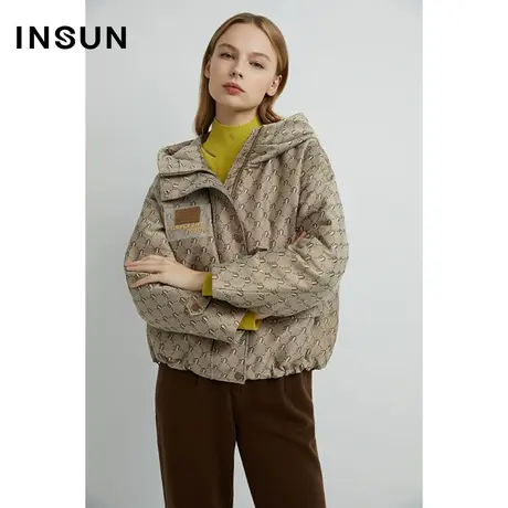 INSUN恩裳线上专选冬季复古菱形提花抗皱羽绒服商品大图