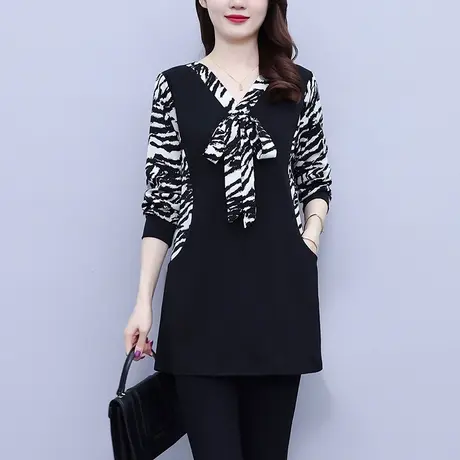 中长款t恤女装春秋季长袖2025新款遮臀上衣宽松大码遮肚子打底衫商品大图