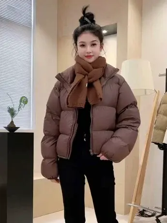 2023新款冬季羽绒服女韩版加厚小个子短款纯色白鸭绒面包服外套潮图片