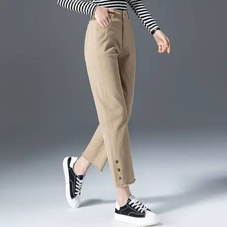 卡其色直筒裤女2023年新款春秋女裤休闲咖色裤子小个子九分烟管裤商品大图