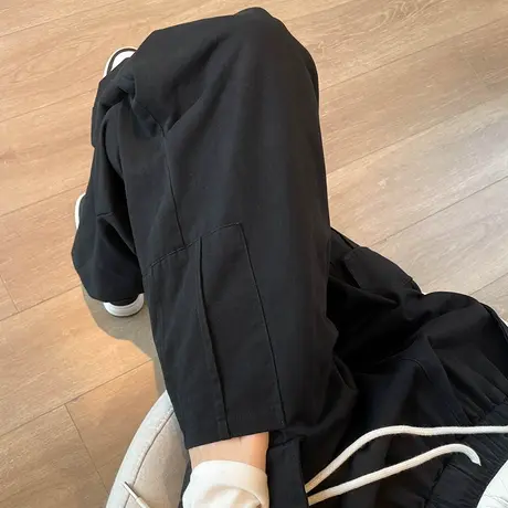 美式工装裤女春秋新款宽松高腰直筒休闲裤辣妹垂感抽绳束脚阔腿裤图片