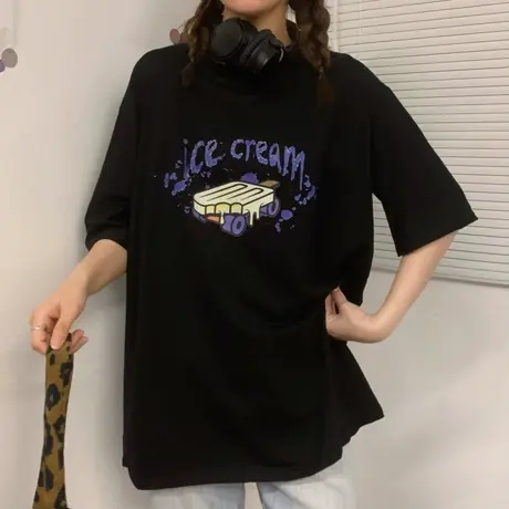 纯棉短袖t恤女2021夏季宽松韩版ins半袖设计感小众chic港味上衣服商品大图