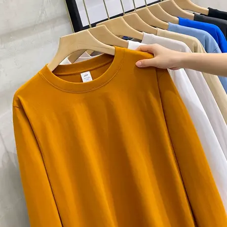 日系260G重磅长袖t恤男春秋季新疆纯棉宽松百搭卫衣纯色打底衫潮图片
