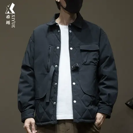 新国标白鸭绒夹克羽绒服男冬季潮牌宽松大码男士工装外套翻领衬衣商品大图