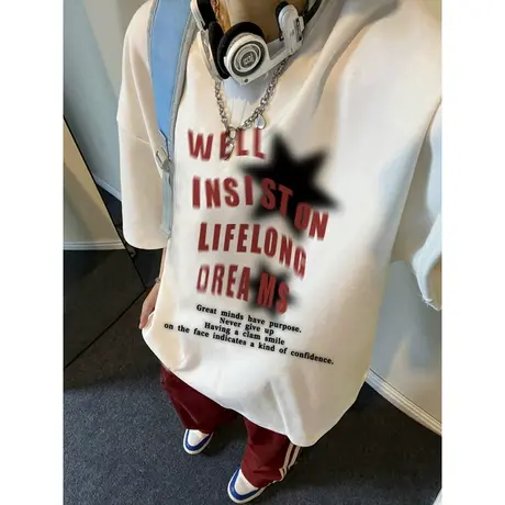 美式复古情侣装潮牌t恤欧美高街重磅短袖男款夏季2023中半袖商品大图