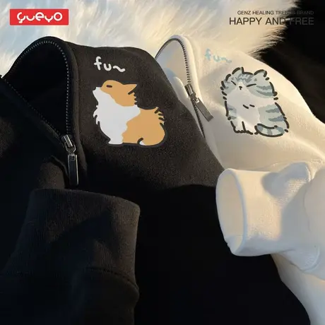 「七夕」悦游 吹风美短&柯基 原创情侣ins日系情侣装连帽卫衣外套商品大图