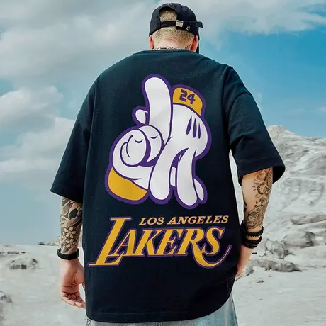 嘻哈国潮短袖潮牌潮流加肥加大t恤宽松五分袖胖子半袖ins大码男装商品大图