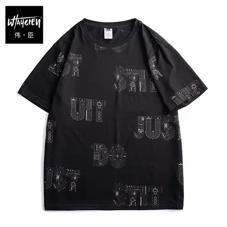 伟臣潮流大码男式短袖T恤胖子加肥加大宽松小满花肥佬半袖体恤男商品大图