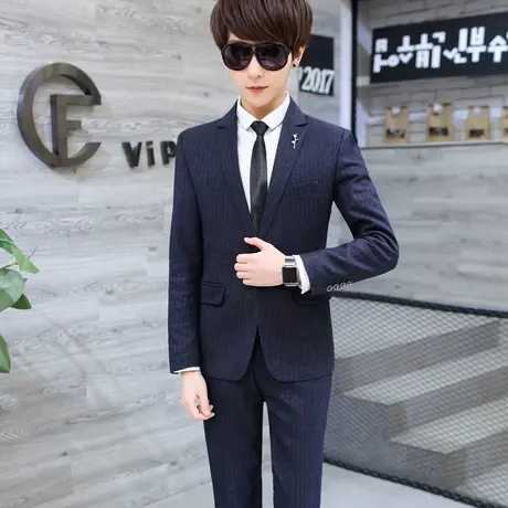 男士西服套装学生发型师韩版修身休闲小西装结婚礼服英伦格子外套商品大图