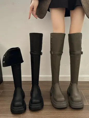 厚底过膝长靴女2023秋冬新款两穿百搭复古粗跟骑士靴长筒靴子潮图片