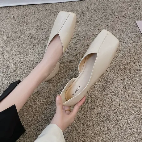 单鞋女2024年春季新款配裙子低跟软底女鞋子复古风方头浅口豆豆鞋商品大图