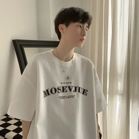 短袖t恤男春夏季运动风美式复古港风ins潮牌体恤高级感白色打底衫商品大图