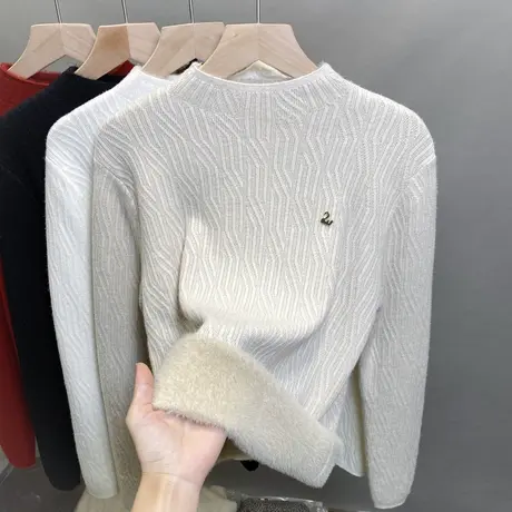 一体绒半高领毛衣女加绒加厚打底衫2023秋冬新款针织衫内搭上衣潮商品大图