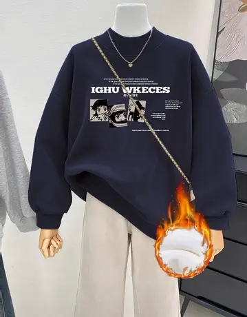 冬季甜酷风加绒外套vintage小众古着半高领卫衣ins潮大码保暖上衣商品大图