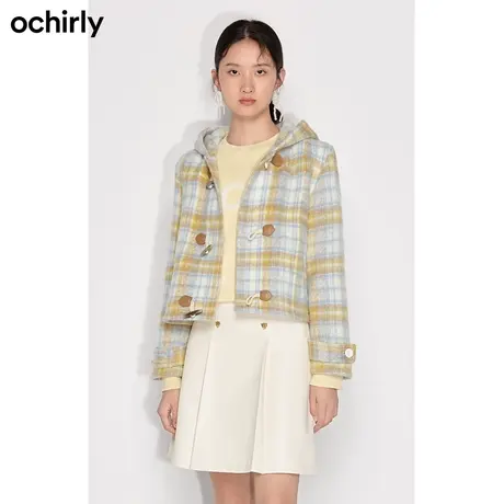 【呼呼严选专享】欧时力 羊毛呢格子外套冬装学院风复古商品大图