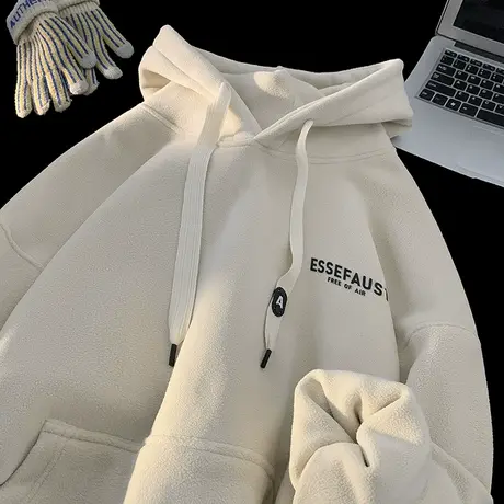 卫衣男春秋季加绒加厚连帽上衣oversize美式字母宽松潮流休闲外套图片